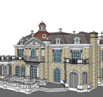 欧式别墅外观草图大师模型，SU模型免费下载