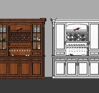 欧式实木酒柜草图大师模型，酒柜sketchup模型下载