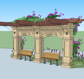 现代景观廊架草图大师模型，景观廊架sketchup模型下载