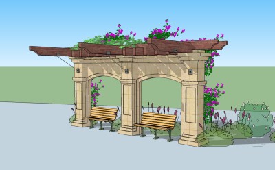 现代景观廊架草图大师模型，景观廊架sketchup模型下载