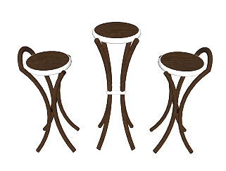 现代<em>实木吧椅</em>草图大师模型，固定吧椅sketchup模型下载