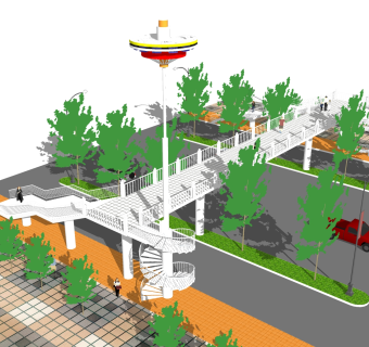 现代人行天桥草图大师模型，人行天桥sketchup模型免费下载