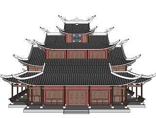 中式财神庙草图大师模型下载、中式财神庙su模型下载