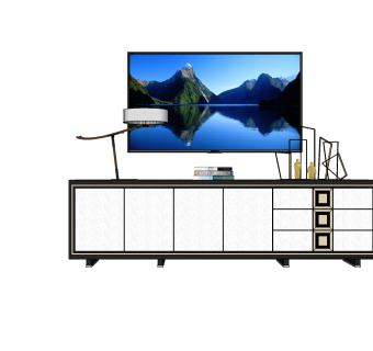 现代简约电视柜摆件组合草图大师模型，电视柜sketchup模型