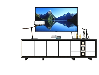 现代简约电视柜摆件组合草图大师模型，电视柜sketchup模型