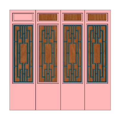 中式雕花门草图大师模型，中式门SU模型下载