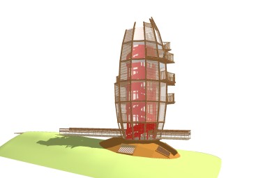 现代实木塔楼草图大师模型，塔楼sketchup模型免费下载