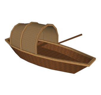 现代带棚木筏和单浆su模型，木筏草图大师模型下载