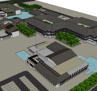 新中式特色酒店草图大师模型下载、特色酒店su模型下载