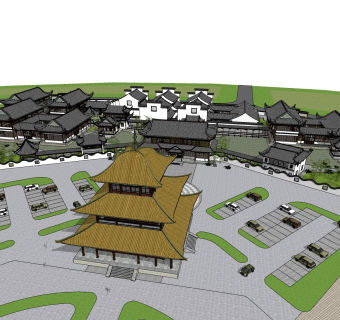中式村落建筑草图大师模型，古建民俗sketchup模型免费下载