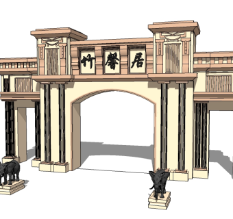 欧式入口大门skp文件下载，入口大门SU模型分享
