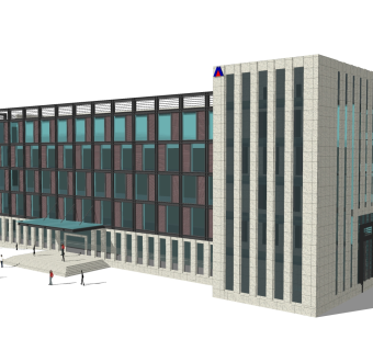 现代办公楼外观草图大师模型，办公楼外观sketchup模型免费下载