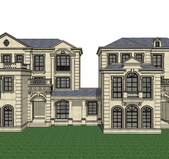 法式别墅外观草图大师模型，别墅外观sketchup模型免费下载