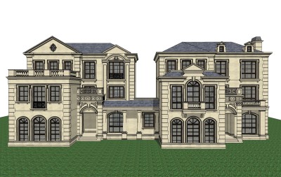 法式别墅外观草图大师模型，别墅外观sketchup模型免费下载