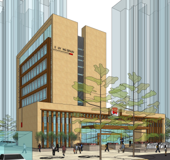 现代办公楼外观草图大师模型，办公楼外观sketchup模型免费下载
