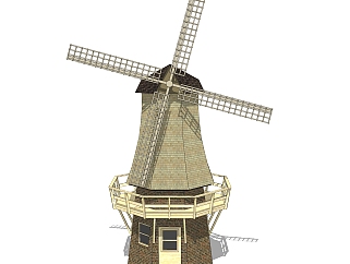 现代大型复古风车skp模型，风车su模型下载