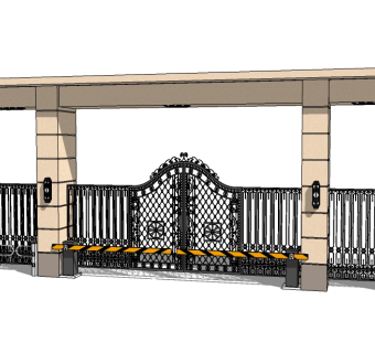 欧式入口大门草图大师模型下载，入口大门sketchup模型