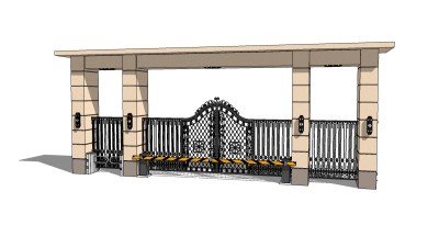 欧式入口大门草图大师模型下载，入口大门sketchup模型