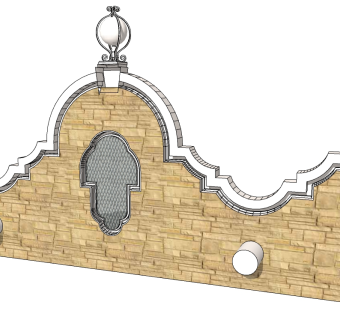 中式景观墙skp文件下载，景观墙SU模型