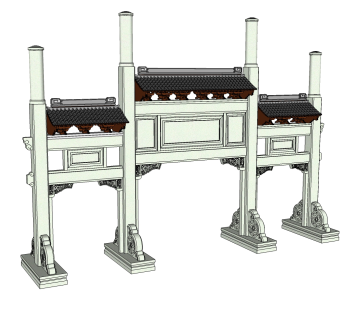 传统精品中式门楼sketchup模型集下载