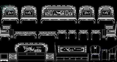 中式座椅桌几柜平立面图库CAD图纸