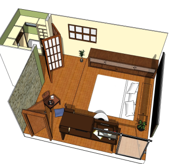 日式卧室sketchup模型下载，卧室草图大师模型