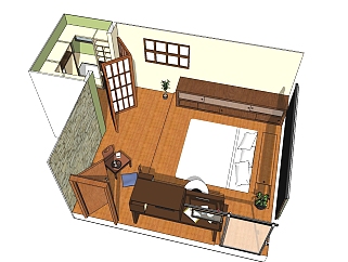 日式卧室sketchup模型下载，卧室草图大师模型