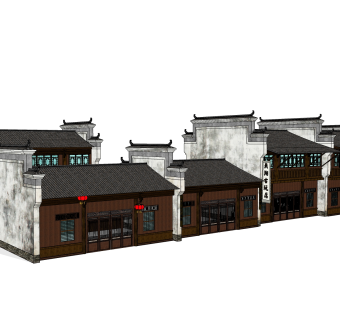 新中式徽派建筑草图大师模型，古建民俗sketchup模型免费下载