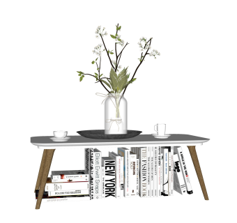 矮桌花瓶书籍摆件草图大师模型,现代摆件su模型下载