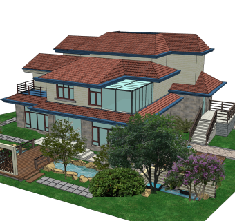 欧式别墅su模型，别墅skb文件下载