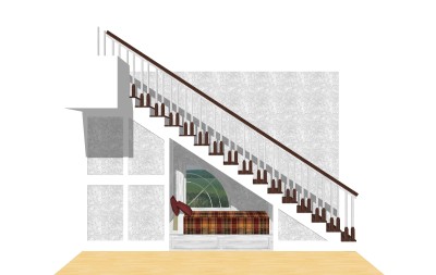 现代单跑楼梯草图大师模型，单跑楼梯sketchup模型免费下载