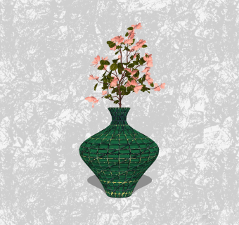 海棠插花草图大师模型，花瓶花艺sketchup模型下载