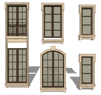 欧式风格窗草图大师模型，欧式窗SU模型下载