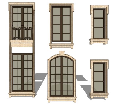 欧式风格窗草图大师模型，欧式窗SU模型下载