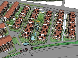 欧式小区规划住宅su模型下载、小区规划住宅草图大师模型下载