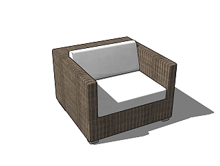 现代藤编户外单人沙发SU模型,skb模型分享