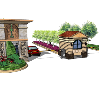 欧式入口大门SU模型下载，入口大门skp文件下载