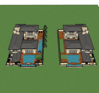 现代泳池别墅草图大师模型，别墅SU模型下载