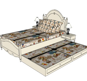 现代双人床su模型，双人床草图大师模型下载