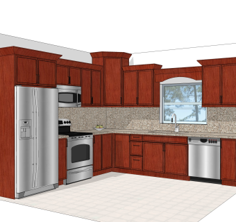 美式L形橱柜草图大师模型，厨房柜sketchup模型下载