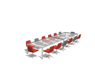 现代方形玻璃会议桌草图大师模型，会议桌skp模型下载