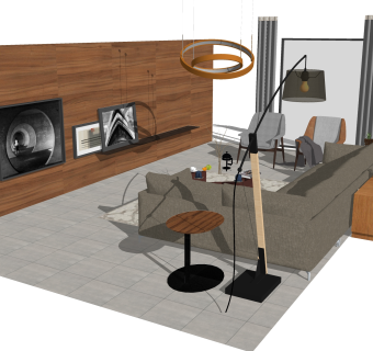 现代布艺沙发组合su模型，沙发组合skp模型下载