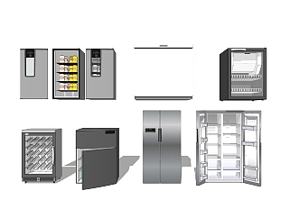 现代电冰箱组合su模型，冰箱草图大师模型下载