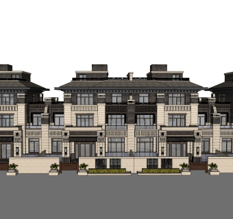 欧式别墅外观草图大师模型，SU模型免费下载