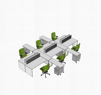 现代屏风卡位办公桌su模型，办公桌sketchup模型下载