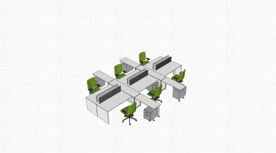 现代屏风卡位办公桌su模型，办公桌sketchup模型下载