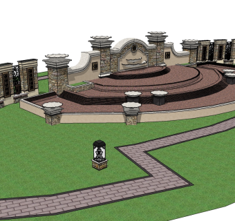 欧式景观墙SU模型下载，景观墙skb模型分享