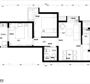 祥细客厅卧室家装户型图三居CAD，免费下载