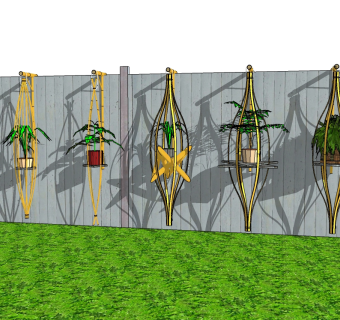 中式景观墙skp文件下载，景观墙SU模型
