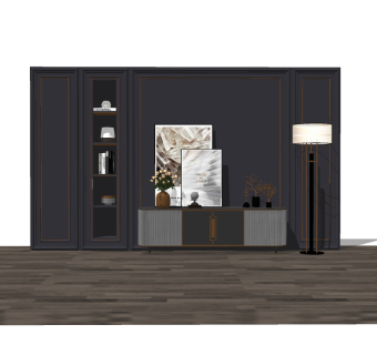 现代实木电视柜草图大师模型，电视柜su模型下载